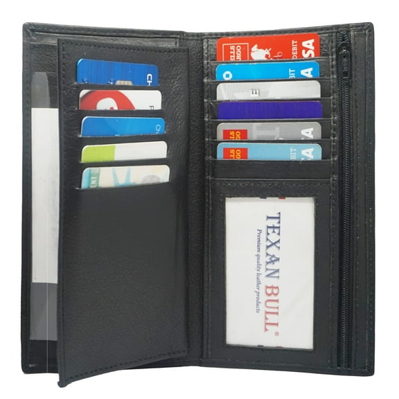 Genuine Cow Leather Unisex Checkbook Cover Wallet Credit Card Organizer Black