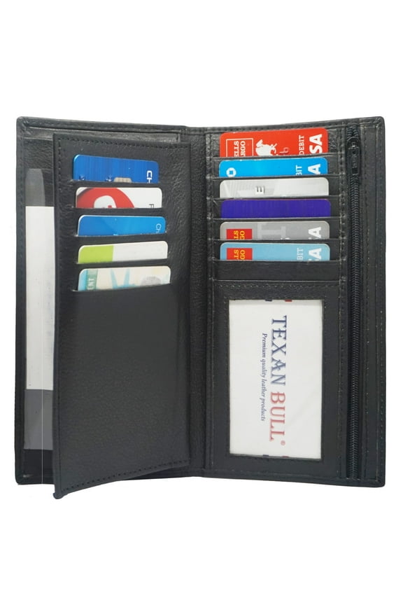 Genuine Cow Leather Unisex Checkbook Cover Wallet Credit Card Organizer Black