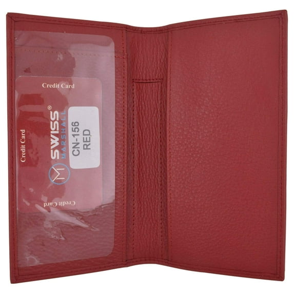 Genuine Cow Napa Leather Slim Checkbook Cover With Pen Holder