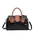 thumbnail image 1 of Genuine Leather Women's Embossed Boston Handbag, Crossbody Satchel Purse, Top Handle, 1 of 8