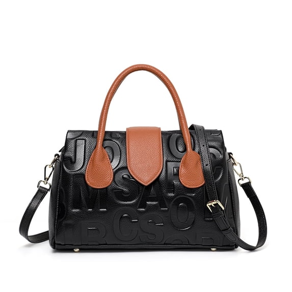 Genuine Leather Women's Embossed Boston Handbag, Crossbody Satchel Purse, Top Handle