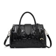 thumbnail image 1 of Genuine Leather Women's Embossed Boston Handbag, Crossbody Satchel Purse, Top Handle, 1 of 8
