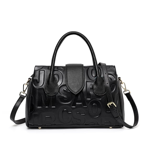 Genuine Leather Women's Embossed Boston Handbag, Crossbody Satchel Purse, Top Handle