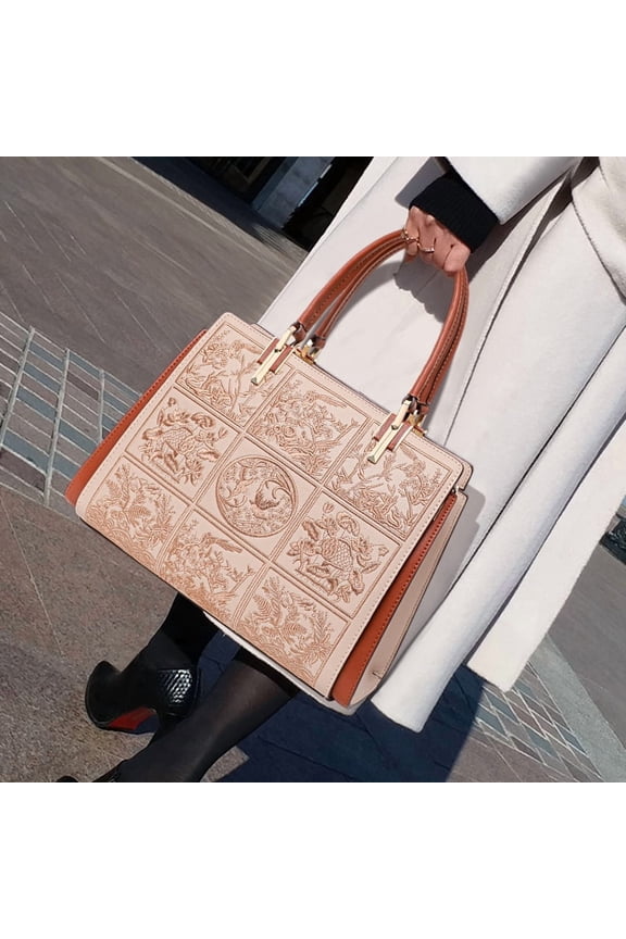 Genuine Leather Cowhide Tote Bag, Women's Embroidered Floral Shoulder Crossbody Bag