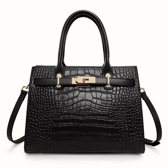 Genuine Leather Cowhide Tote Bag, Women's Crocodile Embossed Work Handbag