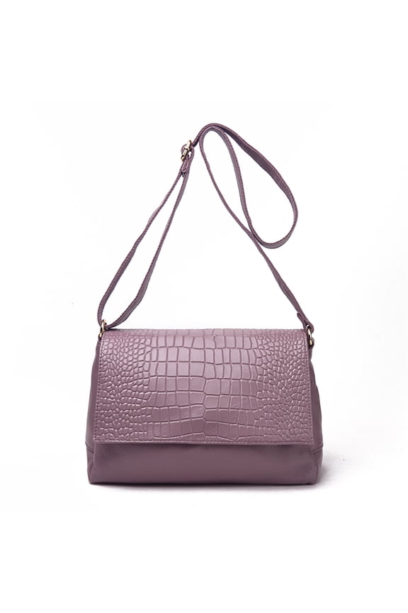 Genuine Cowhide Crocodile Embossed Flap Crossbody Messenger Storage Square Bag