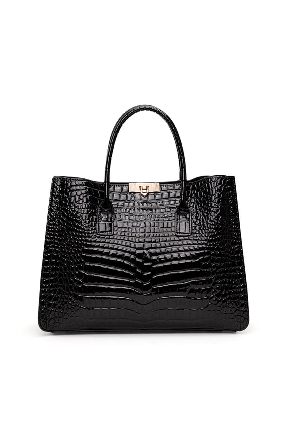 Genuine Cowhide Crocodile Women Tote Bag, Black Shoulder Crossbody Purse