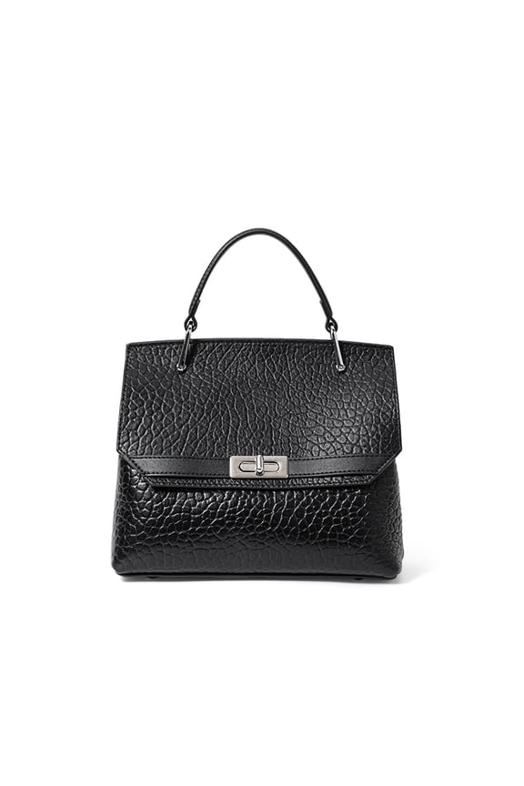 Genuine Leather Cowhide Women's Bubble Grain Flap Crossbody Bag, Top Handle Satchel Purse