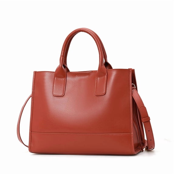Genuine Leather Cowhide Tote Bag, Women's Smooth Leather Shoulder Crossbody Purse