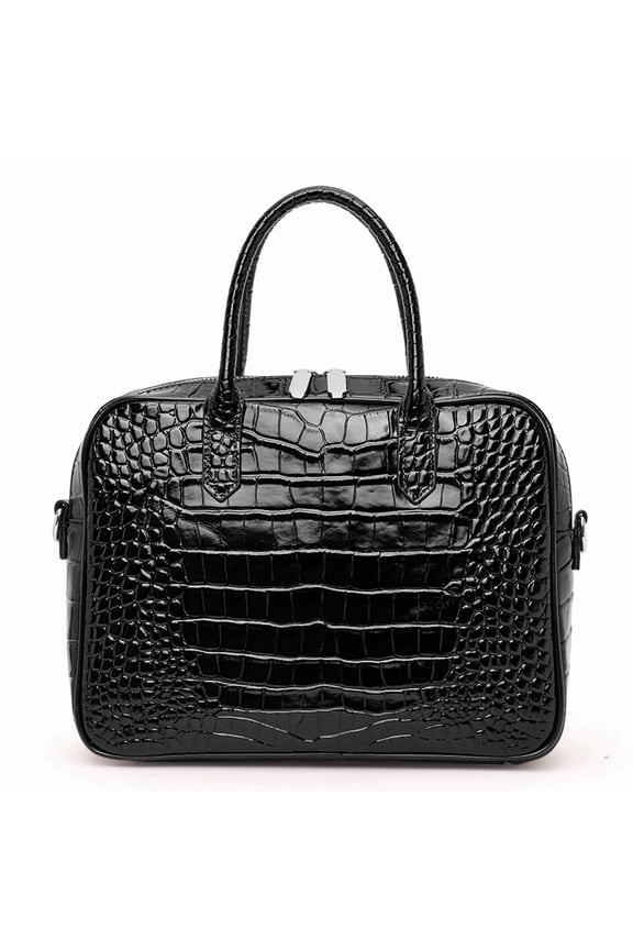 Genuine Cowhide Leather Bag,Crocodile Embossed,Convertible Crossbody Shoulder Bag