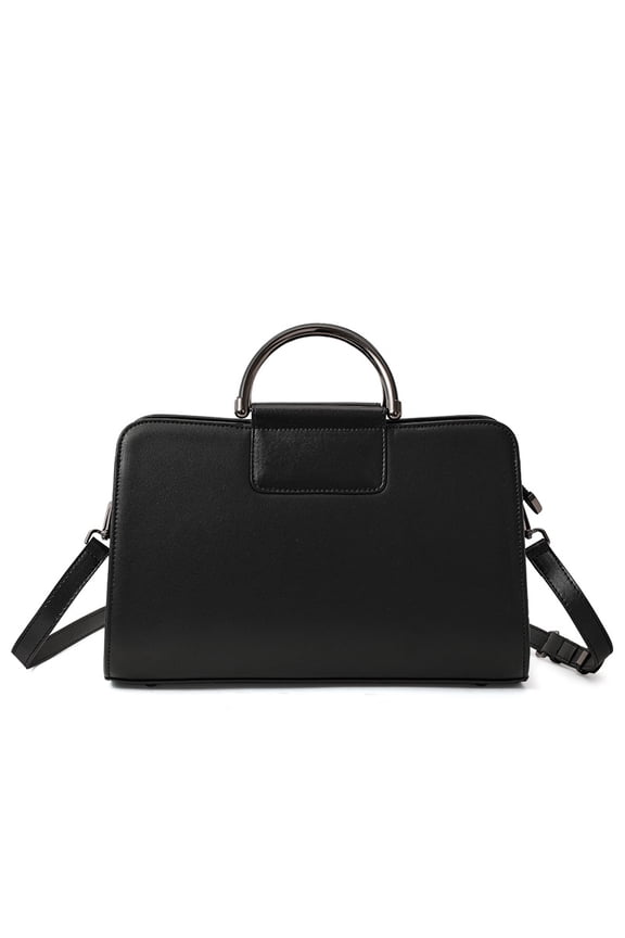 Genuine Cowhide Leather Color-block Briefcase, Women's Top-handle Shoulder Bag,Work Travel Handbag