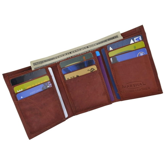 Genuine Cowhide Leather Credit Card Holder with Outside ID Window Trifold Wallet 1355 CF