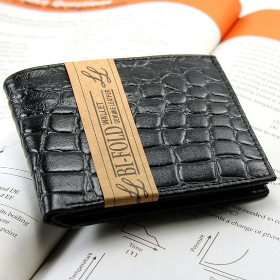 Genuine Cowhide Leather Croc Print Men's Flap Top Card Bifold Wallets Cowboy Western Style