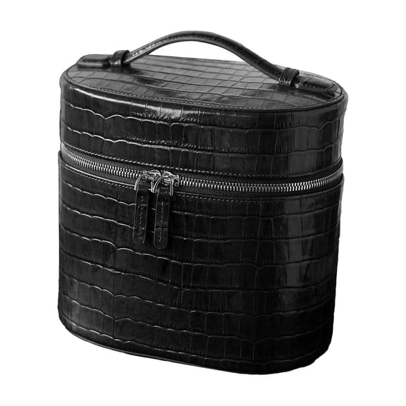 Genuine Cowhide Leather Crocodile Embossed Cosmetic Case, Women's Top-handle Storage Bag, Makeup Box