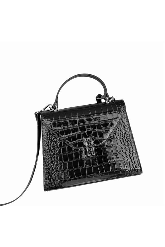 Genuine Cowhide Leather Crocodile Embossed Envelope Bag, Top-handle Crossbody Bag, Work Daily Bag