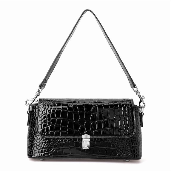 Genuine Cowhide Leather Crocodile Grain Shoulder Bag, Women's Underarm Handbag, Daily Travel Purse