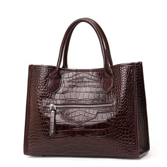 Genuine Cowhide Leather Crocodile Grain Tote Bag, Women's Top-handle Shoulder Bag, Work Handbag