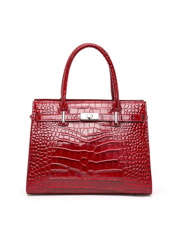 Genuine Cowhide Leather Crocodile Grain Tote Bag, Women's Top-handle Shoulder Bag, Work Handbag
