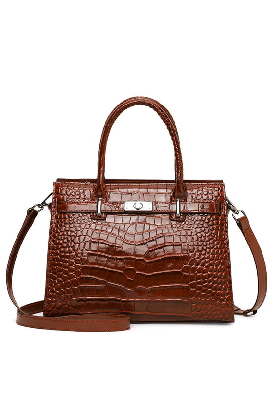 Genuine Cowhide Leather Crocodile Grain Tote Bag, Women's Top-handle Shoulder Bag, Work Handbag