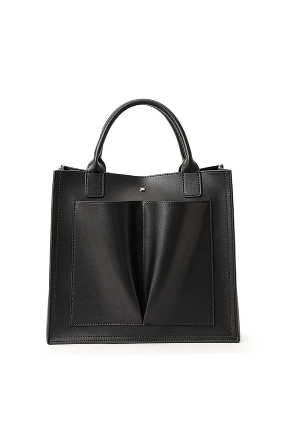Genuine Cowhide Leather Double Pocket Tote Bag, Women's Top-handle Shoulder Bag,Work Travel Handbag