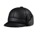 thumbnail image 1 of Genuine Cowhide Leather Faux Fur Caps Dad Warm Winter Hat For Men Velvet Flat-top Duck Tongue Ear Protection Outdoor Bomber Gorr ,Classic Vintage, 1 of 5