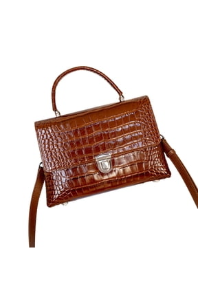 Genuine Cowhide Leather Flap Handbag,Crocodile Embossed,Convertible Crossbody Shoulder Bag