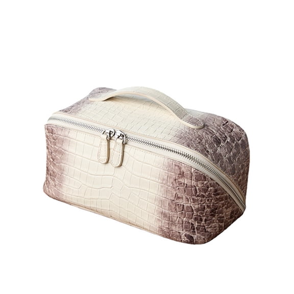Genuine Cowhide Leather Gradient Crocodile Embossed Cosmetic Bag, Women's Top-handle Storage Bag