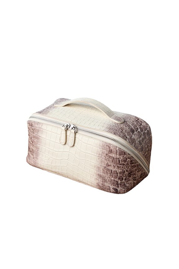 Genuine Cowhide Leather Gradient Crocodile Embossed Cosmetic Bag, Women's Top-handle Storage Bag