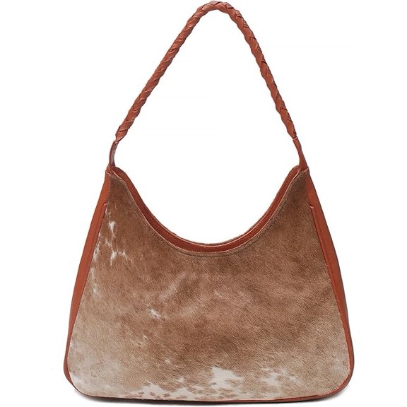 Genuine Cowhide Leather Hobo Bag Women's Western Shoulder Tote with Braided Handle