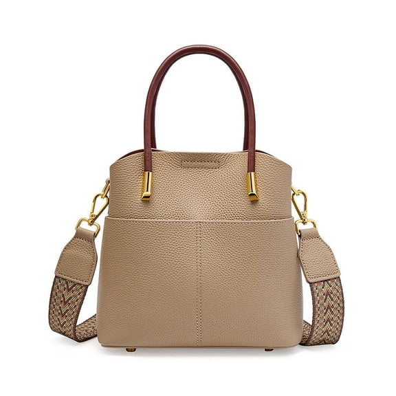 Genuine Cowhide Leather Litchi Grain Bucket Bag, Women's Top-handle Shoulder Bag, Travel Handbag