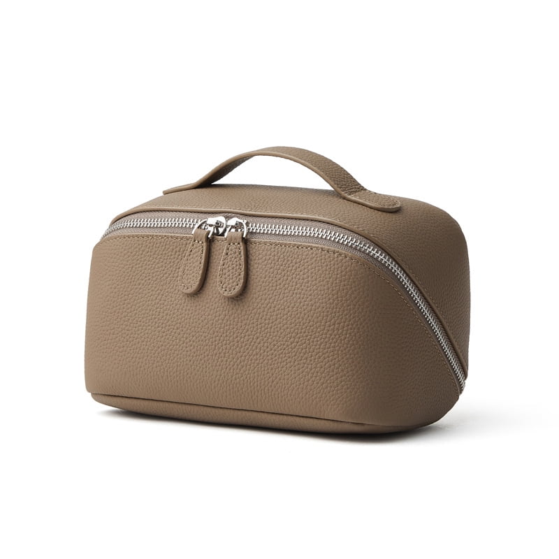 Genuine Cowhide Leather Litchi Grain Cosmetic Bag, Women's Top-handle ...