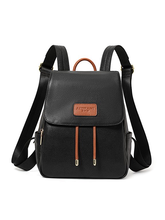 Genuine Cowhide Leather Litchi Grain Drawstring Backpack, Women's Anti-theft Travel Bag