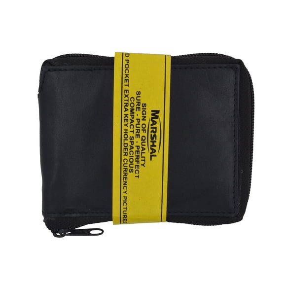 Genuine Cowhide Leather Mens Zipper Zip-Around Bifold Popular Card Holder Wallet