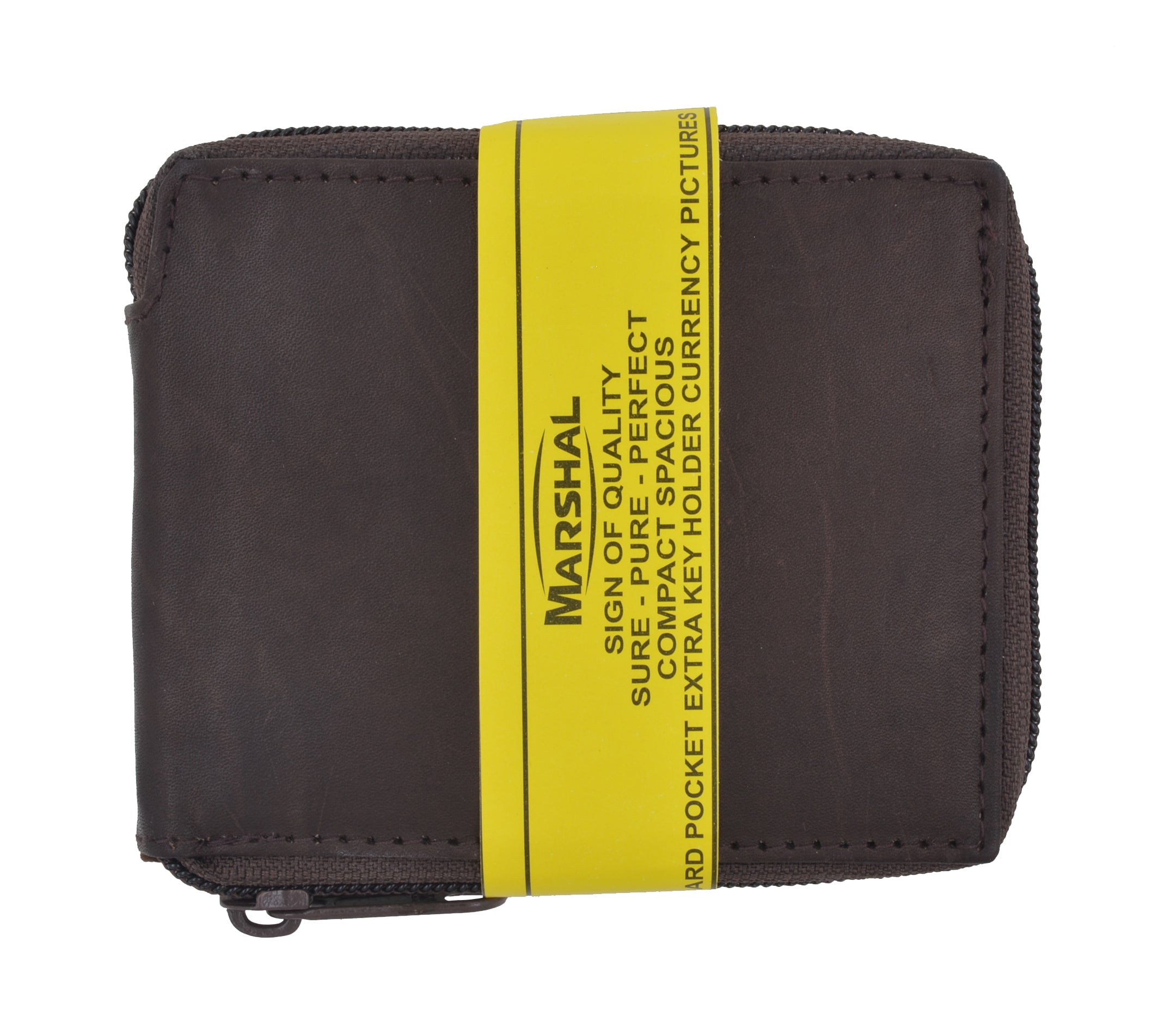 Genuine Cowhide Leather Men's Zip-Around Bifold Wallet - Black, RFID Blocking (Optional Check)