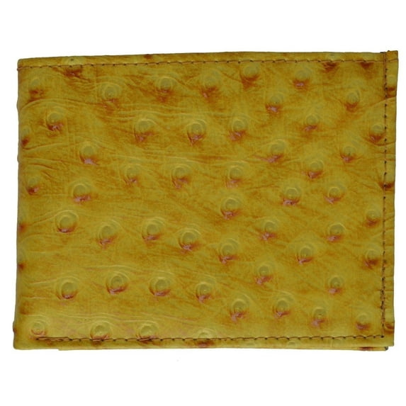 Genuine Cowhide Leather Ostrich Print Men's Bifold Flap Top Wallets Cowboy Western Style