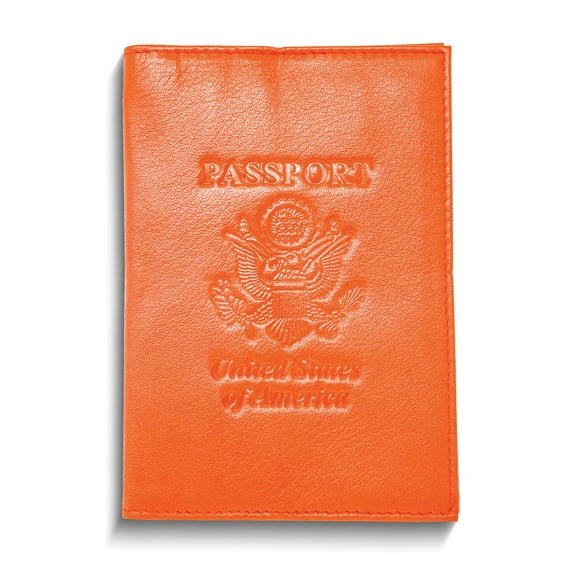 Orange Genuine Cowhide Leather RFID Blocking Passport Wallet with 3 Interior Slots QGM22566