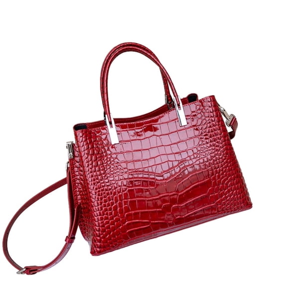 Genuine Cowhide Leather Women Bag,Crocodile Embossed Satchel,Adjustable Crossbody Shoulder Handbag