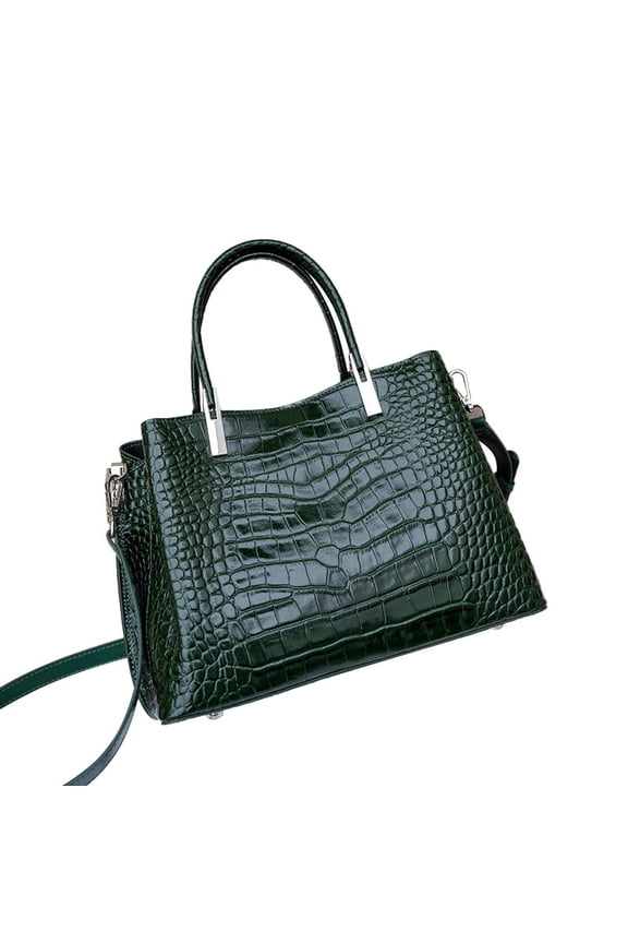 Genuine Cowhide Leather Women Bag,Crocodile Embossed Satchel,Adjustable Crossbody Shoulder Handbag