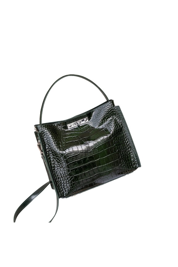 Genuine Cowhide Leather Women Handbag,Crocodile Grain,Multiway Carry,Commute Daily Use