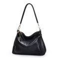 thumbnail image 1 of Genuine Cowhide Leather Women Hobo Bag, Soft Shoulder Tote, Pebbled Texture, Large Capacity, Black, 1 of 11