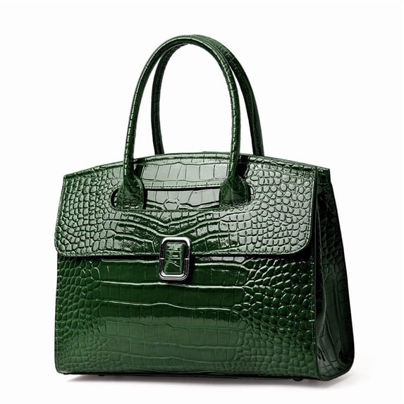 Genuine Cowhide Leather Women Satchel Bag,Crocodile Grain Flip Handbag,Adjustable Strap Shoulder Purse