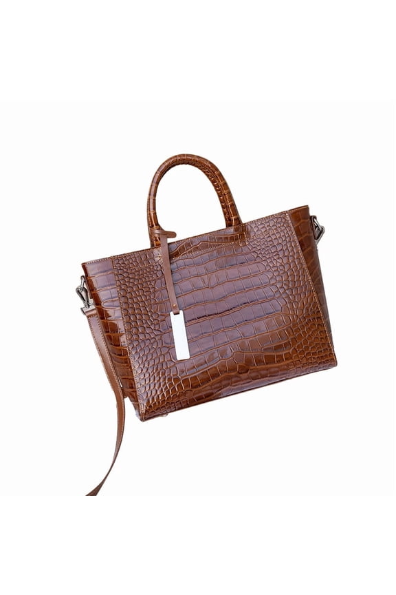 Genuine Cowhide Leather Women Tote Bag,Crocodile Embossed Crossbody Shoulder Handbag