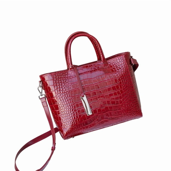 Genuine Cowhide Leather Women Tote Bag,Crocodile Embossed Crossbody Shoulder Handbag