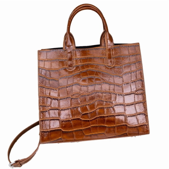 Genuine Cowhide Leather Women Tote Bag,Crocodile Embossed Crossbody Shoulder Purse, Purse for Work