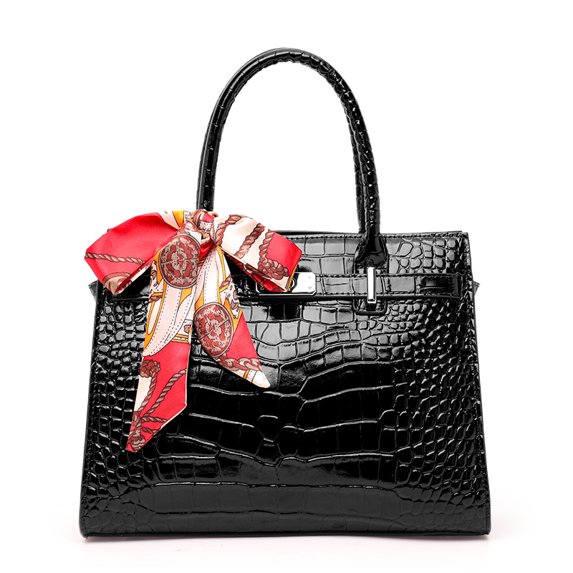 Genuine Cowhide Leather Women's Crocodile Embossed Satchel Bag, Top Handle Crossbody Shoulder Purse