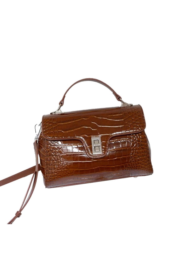 Genuine Cowhide Leather Women's Crocodile Embossed Satchel Bag, Top Handle Crossbody Shoulder Purse