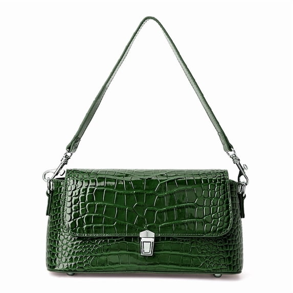 Genuine Cowhide Leather Women's Crocodile Embossed Shoulder Bag, Flap Crossbody Satchel Purse
