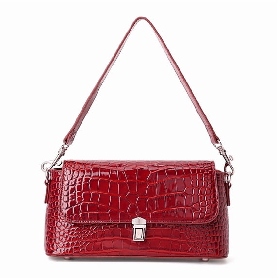 Genuine Cowhide Leather Women's Crocodile Embossed Shoulder Bag, Flap Crossbody Satchel Purse
