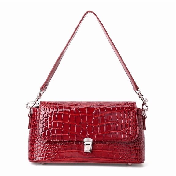 Genuine Cowhide Leather Women's Crocodile Embossed Shoulder Bag, Flap Crossbody Satchel Purse