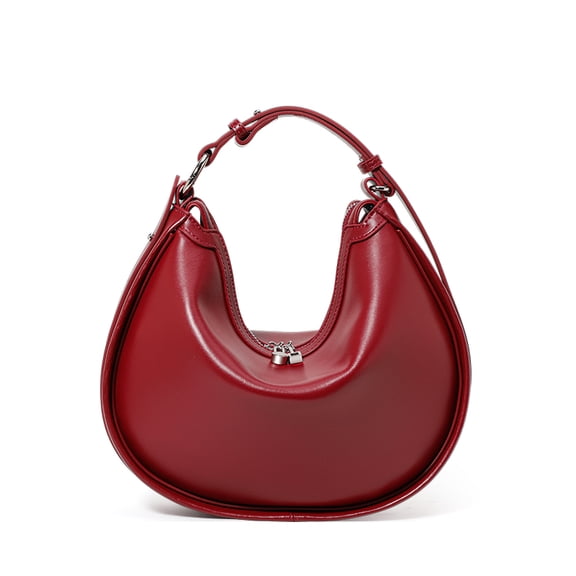Genuine Cowhide Leather Women's Handbag, Crescent Shaped Underarm Pea Shoulder Bag